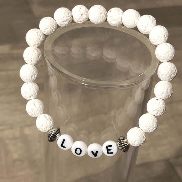 Love couple bracelet handmade with lava beads and elastic cord - Picture 2 of 7